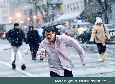 Man saves ice cream from blizzard