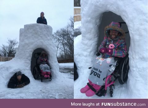 My buddy Gregg built this handicap accessible snow fort for his daughter