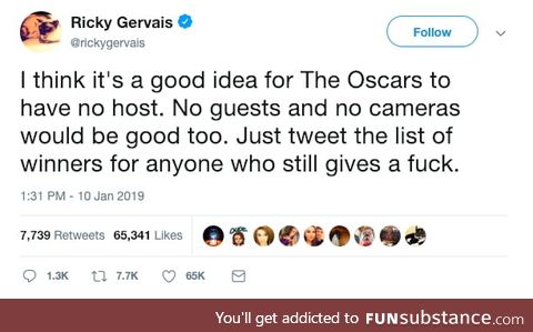 Gervais with a solution for The Oscars