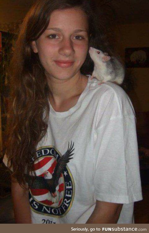 As for the pet posts - this is a 7yr old pic of me and Spidey, one of our four rats.