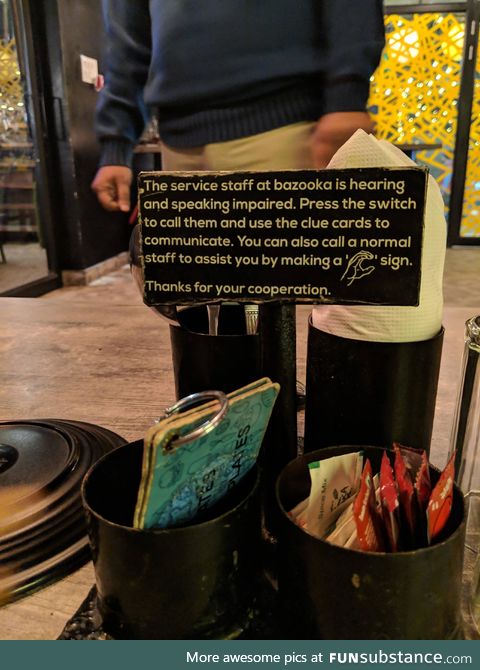 A restaurant that employs hearing and speaking impaired