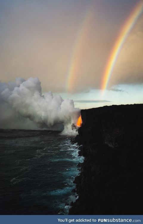 Double rainbow over lava spout (Hawaii)