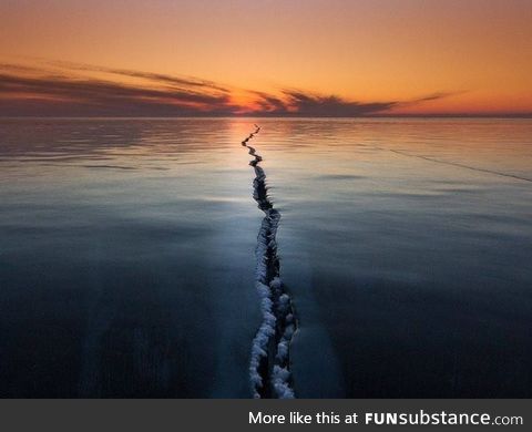A broken sea? It's actually a crack in the ice of lake Baikal, captured by photographer