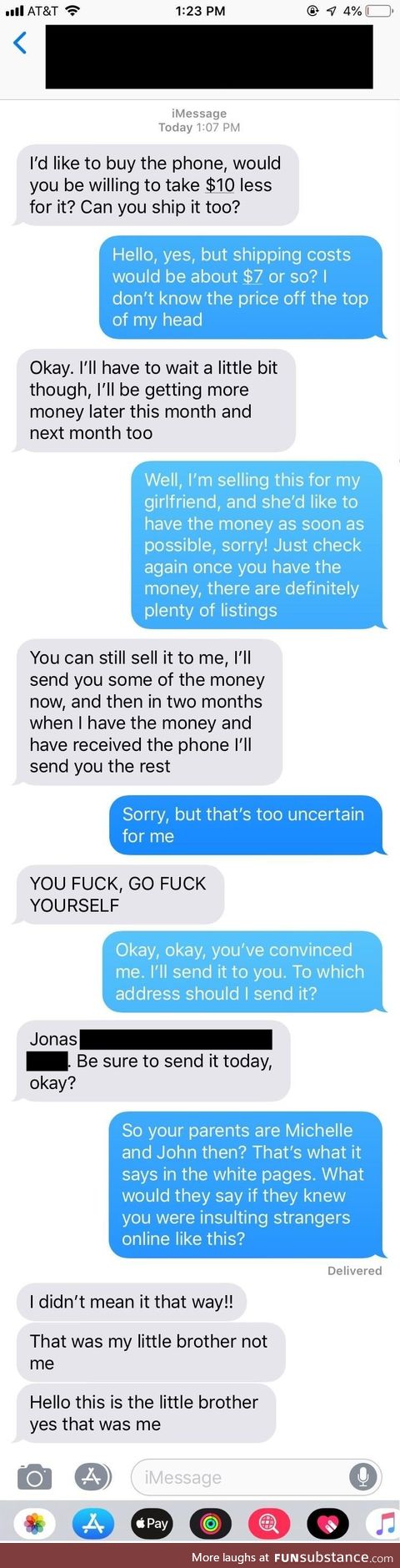 Selling a Samsung Galaxy S8 and this guy wanted to pay me next month