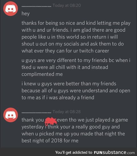 I let a young lad join my Rainbow Six squad on New Years Eve. I received this message