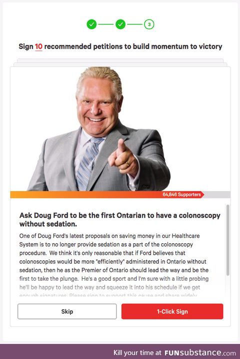 Ask Doug Ford to be the first Ontarian to have a colonoscopy without sedation (change.Org)