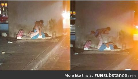 Homeless mother seen having a family time with her son. I know I take my shit for granted