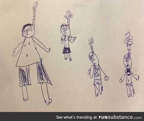 This picture someone's kid drew of their family "snorkelling"
