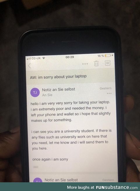 A student got her laptop stolen, this is the email she got afterwards