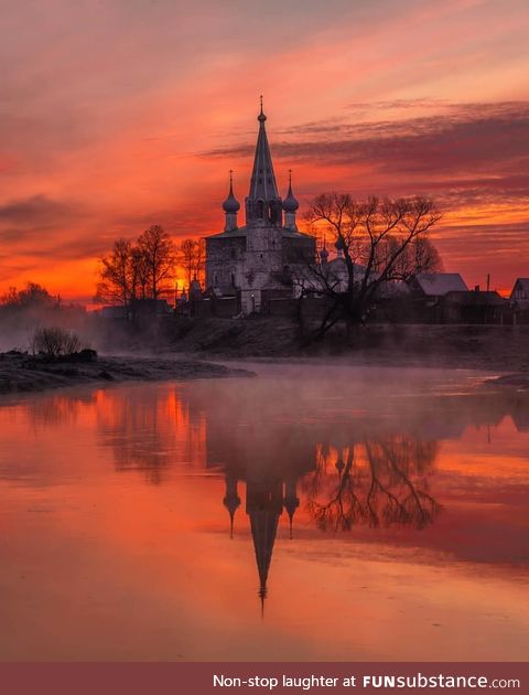Sunset in the village of Dunilovo, Russia