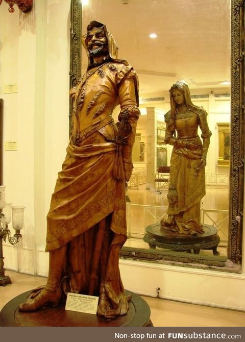 The two-sided statue of Mephistopheles and Margaretta (19th Century) at the Salar Jung