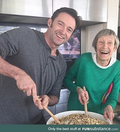 Hugh Jackman baking with his Mom on Mother’s Day