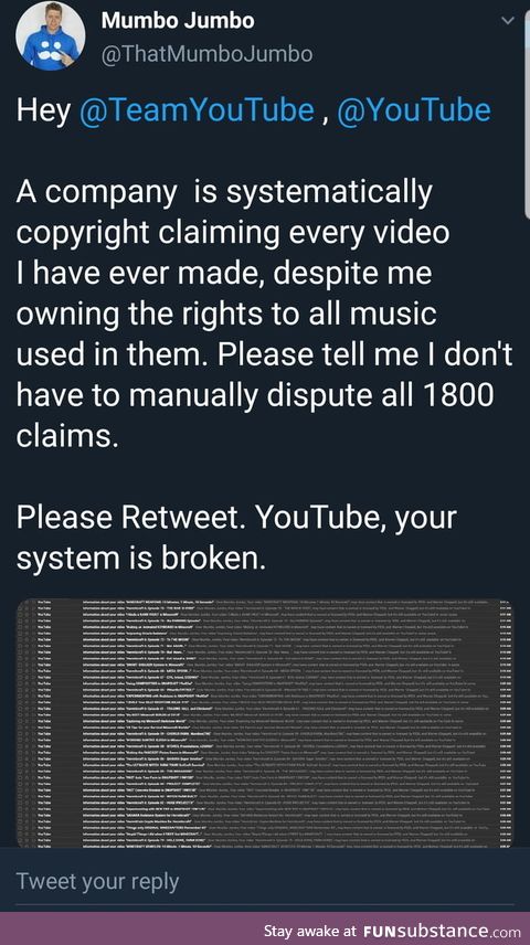 Youtuber gets every single video on his channel copyright..