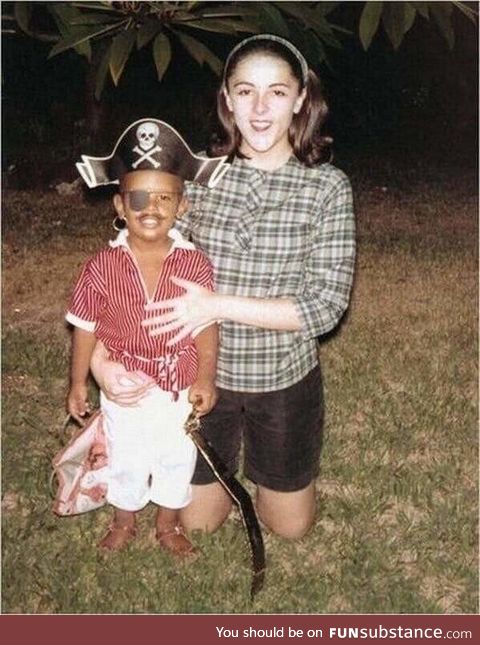 A 3 year old Barack Obama with his mother on Halloween, 1964