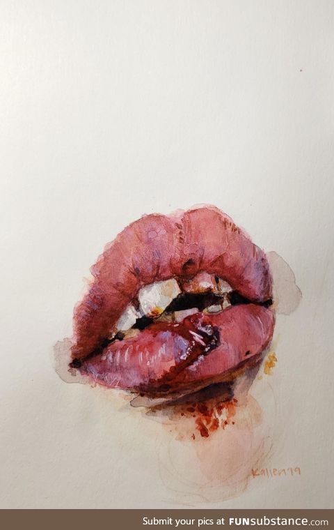 Busted lip and broken teeth. A study I did in watercolor and gouache