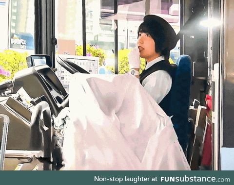 A white blanket over the fare machine. While on strike, bus drivers in Okayama, Japan,