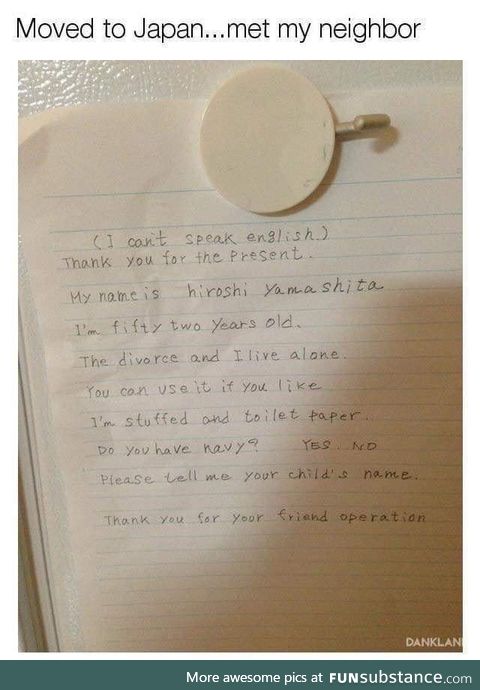 This Japanese neighbor's note