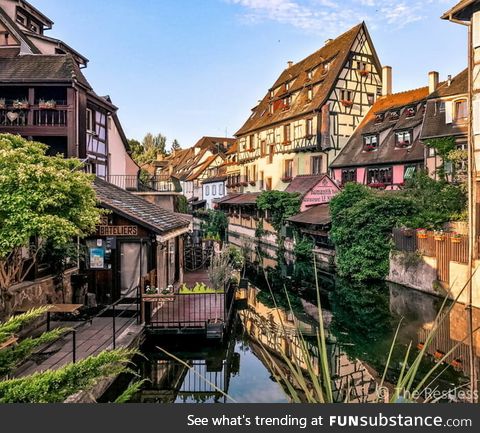 This is Colmar, France. It was the inspiration for the town in Howl's Moving Castle