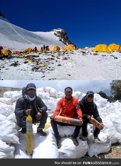 Trashtag challenge on Mount Everest. Results: 11 tons of trash and 4 dead bodies