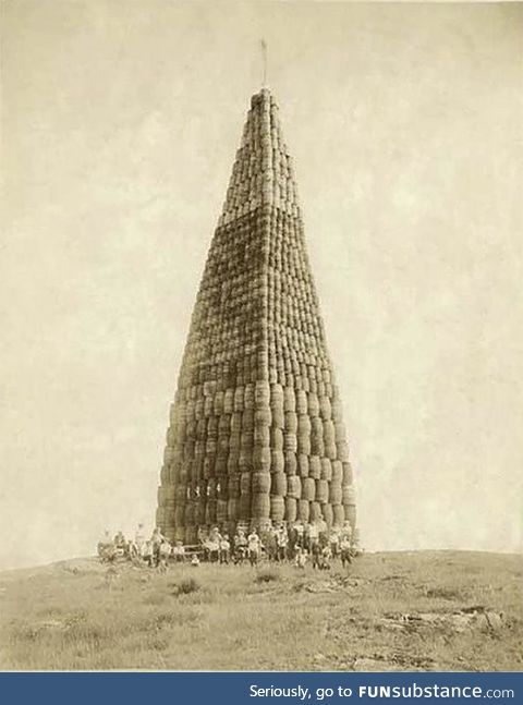Liquor barrels stacked and ready to be burned during the prohibitionary times