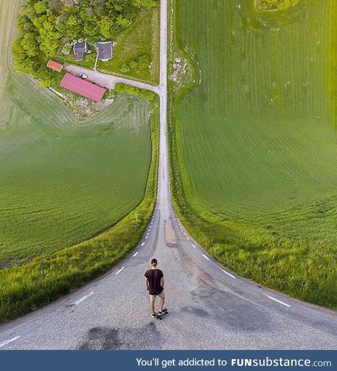 5 different pictures, taken by a drone, stitched together to create this inception style