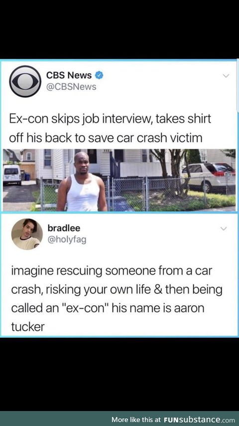 Being labeled "ex-con" in news headline after saving someone's life