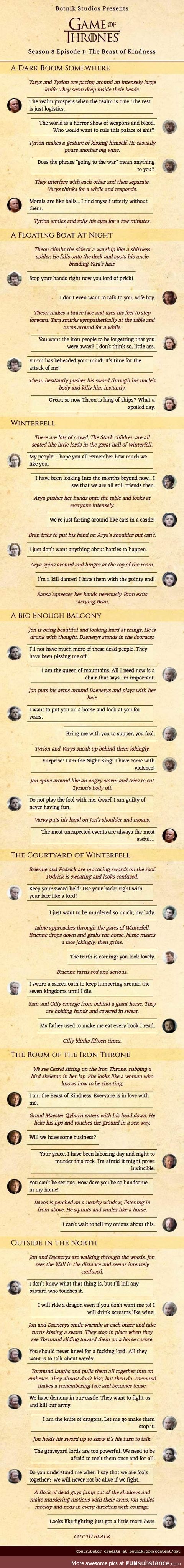 Game of Thrones Script by Botnik predictive keyboard (I can't wait to tell my onions)