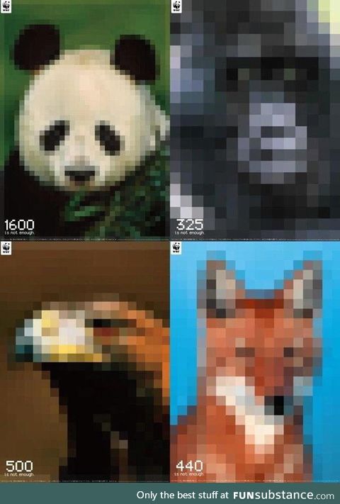 This ad campaign by WWF shows the remaining population of each animal as represented by