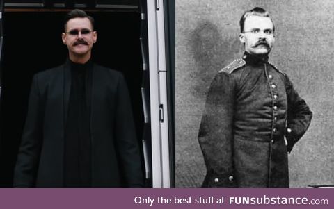 Friedrich Nietzsche's great grandson (2019) vs him at the same age (1879)