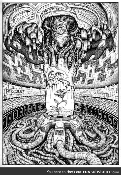 A drawing I made recently with ink liners. I named it "The Last Rose in the