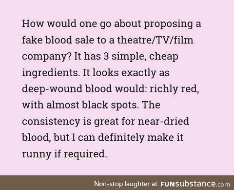 How to sell fake blood recipe to makeup artists for plays/shows/movies?