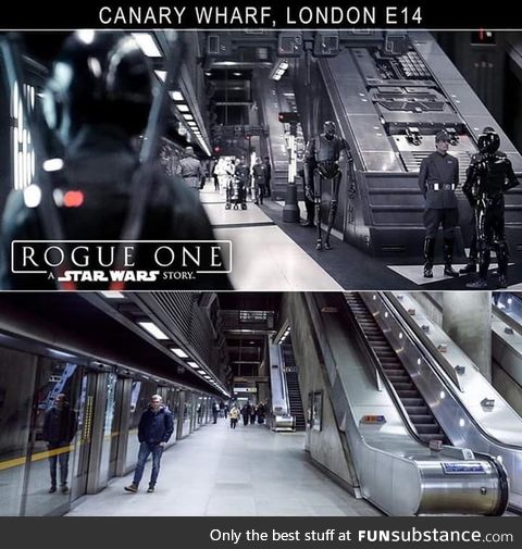 Rogue One: A Star Wars Story used Canary Wharf, Jubilee Line Station, and redressed it to