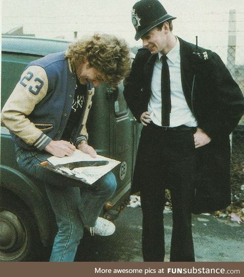 Robert Plant signing the first Zeppelin album for a policeman in the early 80's