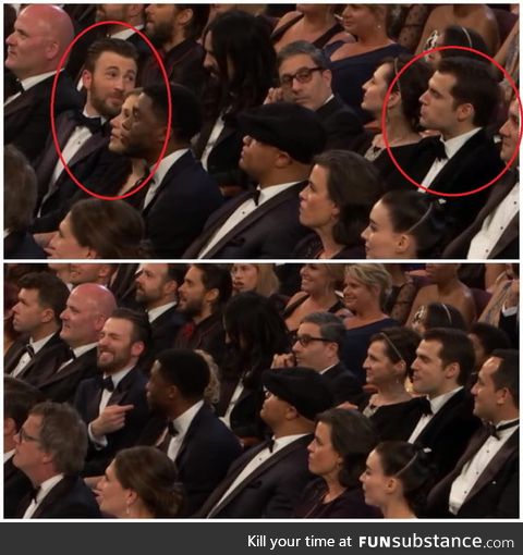 Captain laughing at Superman for eating girl-scout cookies during Oscar moodboard