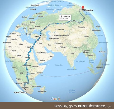 This map potentially shows one of the world's longest uninterrupted walks from Cape