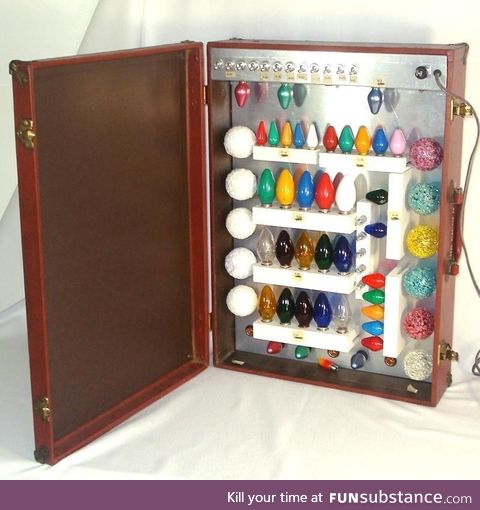 A Christmas light salesman's suitcase