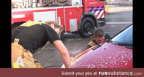Dutch firefighters washing cars with profits going to help Australian firey bros