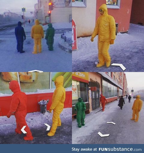 In Norilsk, Siberia,  people dressed in Google colored suits and followed the Google