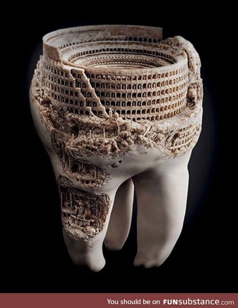 The Roman Colosseum, carved into a real tooth