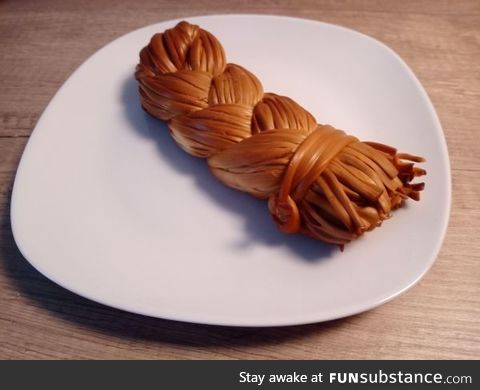 Cheeses from a German grocery store: Mildly smoked braided cheese