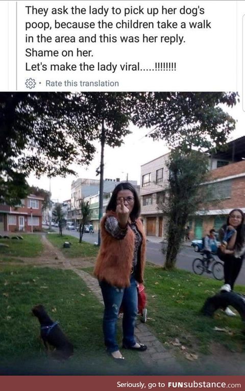 Ladys responded when asked to clean up her dogs feces because children use the area