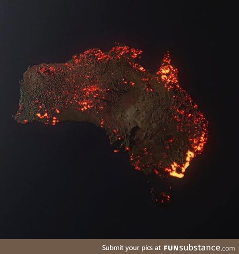 3D visualisation of the fires in Australia, made from NASA satellite data. These are all