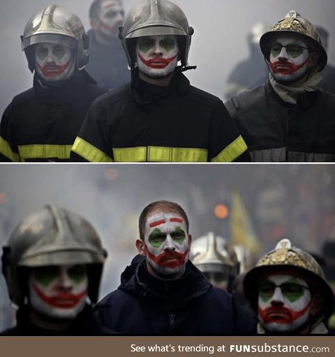 French Firefighters in the streets of Paris protesting against the government's