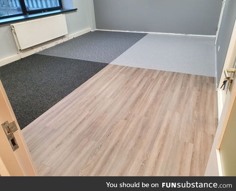 I work in flooring. A customer wanted 4 different floors in one room. Sure, why not? :)