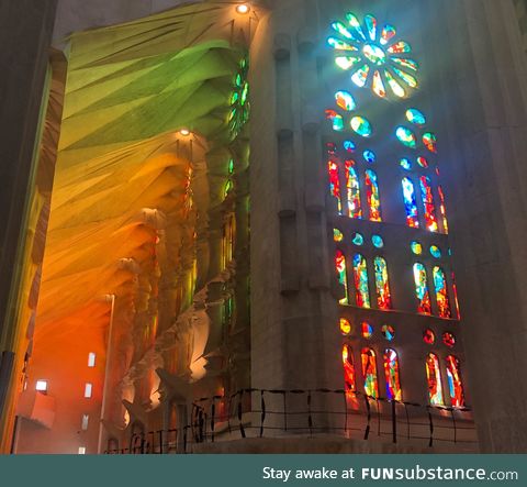 Sunlight through stain glassed windows, Sagrada Família in Barcelona