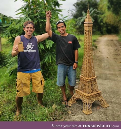 Miniature Eiffel Tower made from Bamboo, Cellphone case also made from Bamboo