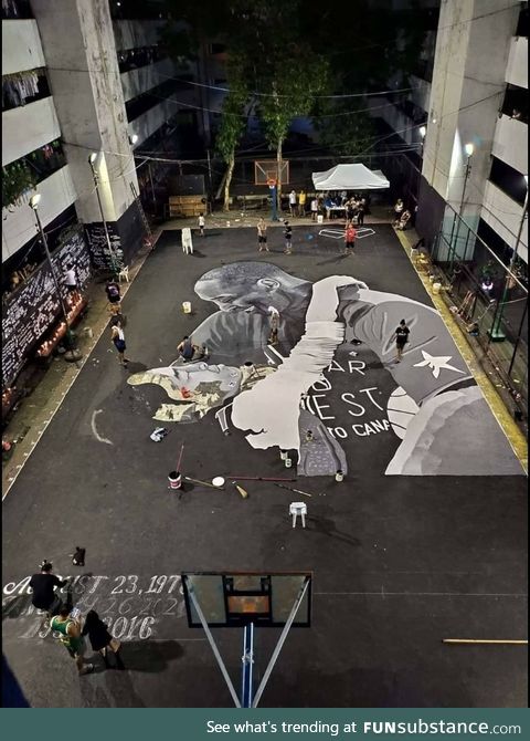 A basketball court in the Philippines painted to pay tribute to Kobe and Gigi