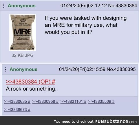 Anon creates the perfect MRE