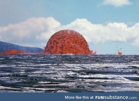 This photo captures a rare sight of a 65-foot-tall Lava Dome in Hawaii. Symmetrical dome