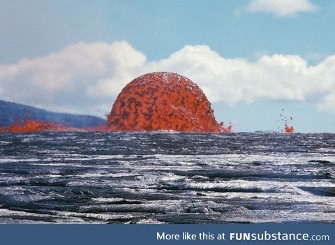 This photo captures a rare sight of a 65-foot-tall Lava Dome in Hawaii. Symmetrical dome